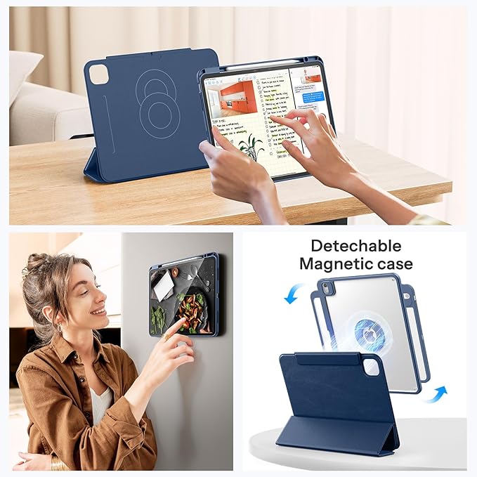 SPARIN Case for iPad Air 13 Inch M4 2026/M3 2025/M2 2024 ((8th/7th/6th Generation) Removable Magnetic Cover with Apple Pencil Holder Portrait and Landscape Stand Auto Wake/Sleep -Navy Blue