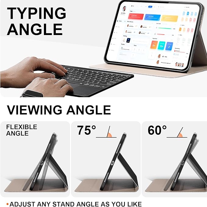 Premium Microfiber Leather Case for iPad Pro 11 Inch (M4/M5) 2024/2025Auto Wake/Sleep Multiple Viewing Angles Shockproof Protective Stand CaseBlack