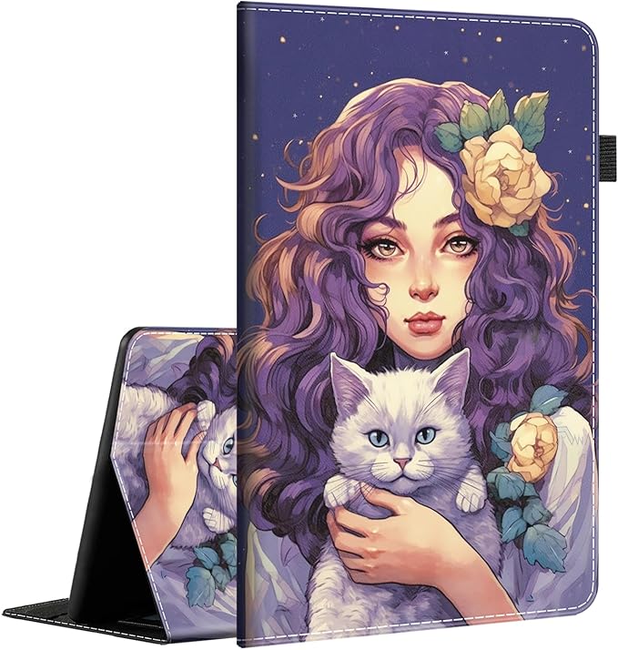Case for Amazon Fire HD 10 Tablet (9th/7th/5th Generation2019/2017/2015 Release) Multi-Angle Smart Stand Cover Auto Sleep/Wake for Fire 10.1 InchGirl Cute Cat