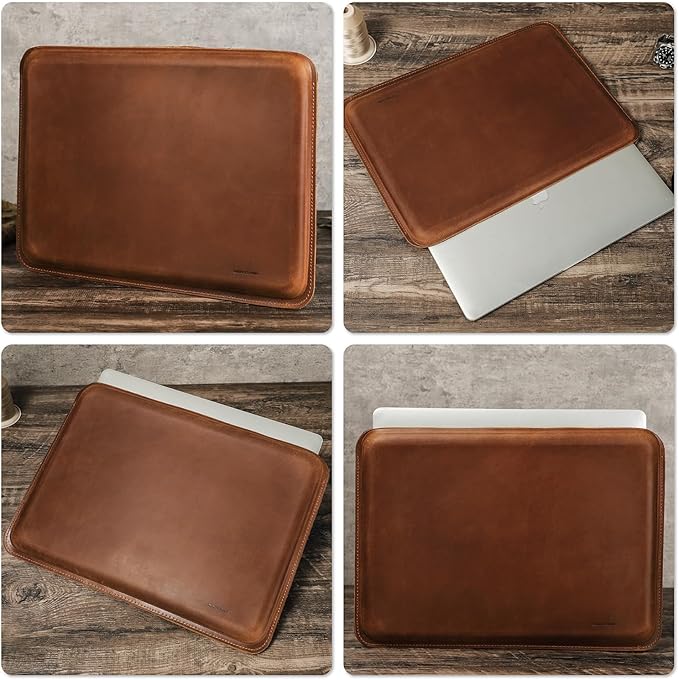 Top Grain Leather 16.2 Slim PC Sleeve Case Solid Vintage Design Handmade Compatible with MacBook Pro 16.2 A2485 M1 Max 15 Touch Bar A2141 A1707 Pro 16 Touch ID A1990 Brown 16.2 Inch