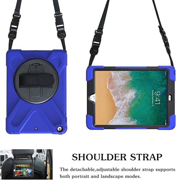 TSQ Case for iPad 5th/6th Generation 2017 2018 for Kids with 360 Rotating Stand+Hand Strap | Military Grade Heavy Duty Rugged Shockproof Case for iPad 9.7 Inch | Blue