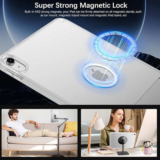 Telaso Magnetic Case for iPad (A16) 11th Generation 11 Inch 2025/ iPad 10th Generation 10.9 Inch 2022 with Invisible Portrait/Landscape Stand Hard Translucent Matte Back Cover Frosted Clear
