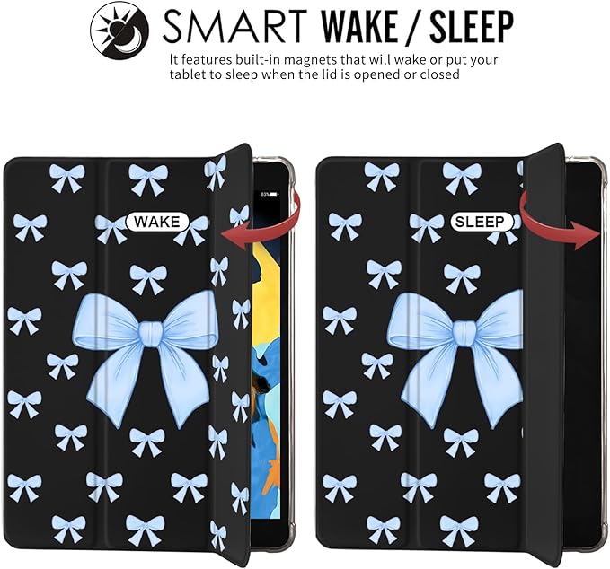 JOYLAND for iPad 10th Generation Case 10.9 inch 2022/iPad (A16) 11th Gen 11 Inch 2025 with Pencil Holder-Auto Wake/SleepDark Blue Bow Pattern Anti-Scratch Shockproof Premium Folio Stand CaseBlack