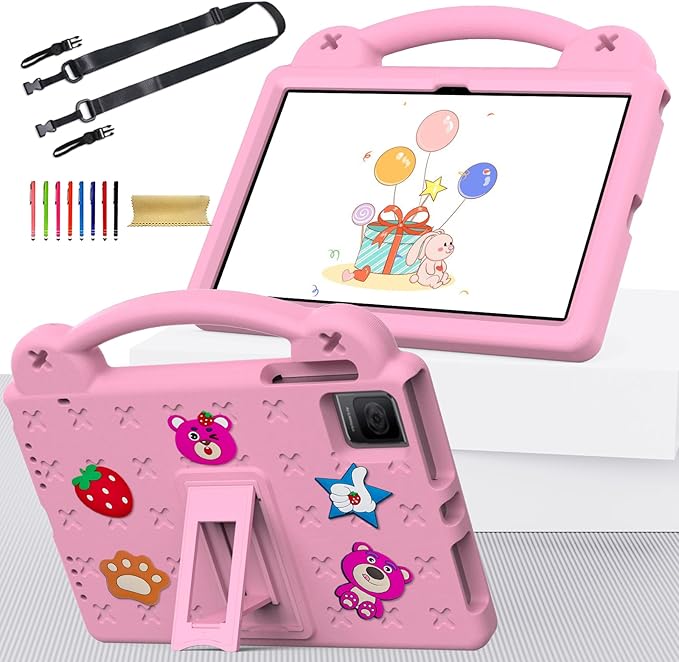 Revvl Tab 5G Tablet Case for Kids DIY Figures EVA Children Friendly Bumper Shockproof Lightweight Handle Stand with Shoulder Strap Tablet Case for T-Mobile Revvl Tab 5G 10.36 2023 Pink