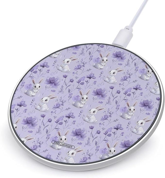 Cute Bunny Floral Wireless Charger Anti-Slip Wireless Charging Pad Slim Charger Mat for Men Women
