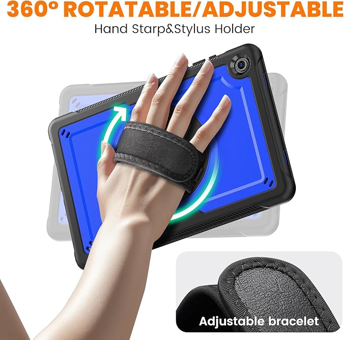 Case for Samsung Galaxy Tab A11 Plus/A9 Plus Galaxy Tab A11+/A9+ 11 Inch 2025/2023 with Screen Protector 360 Rotating Hand Strap&ampStand Shoulder Strap Pencil Holder Blue