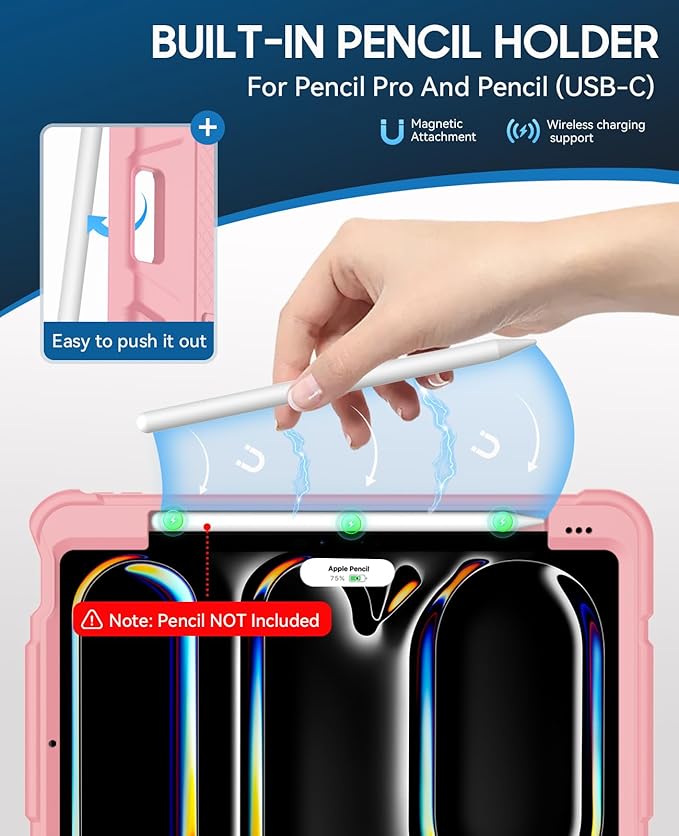 Case for iPad Pro 11 Inch Case (M5 2025/ M4 2024) with Pencil Holder Built-in Stand Military Grade Shockproof Protective Cover for iPad Pro 11 (Rose Gold)