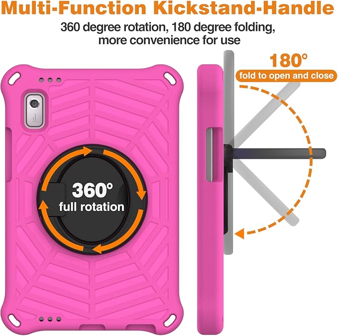 Compatible with Lenovo Tab M9 9.0 inch (TB-310FU) 2023 Case Tablet for Kids Light Weight EVA Rugged Shockproof Full Cover 360 Rotating Handle Stand Case (Rose Red)