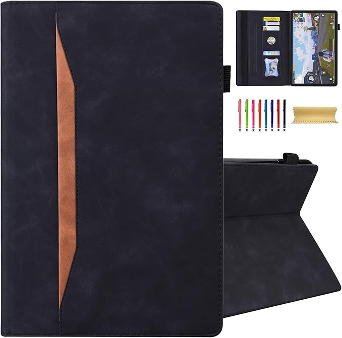 Dteck Folio Case for All-New Amazon Fire HD 10 and 10 Plus Tablet (13th/11th Generation 2023/2021 Release)Premium PU Leather Slim Flip Stand Magnetic Pocket Wallet Cover with Pencil Holder Black