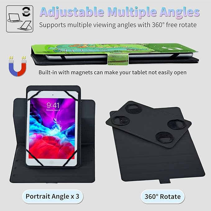 Universal Case for 2024 10 Inch Android 14 Tablets with Octa-Core Lightweight Flip Stand and Adjustable Protective Cover Case for 9 - 10.5 Touchscreen Tablet Dinosaur
