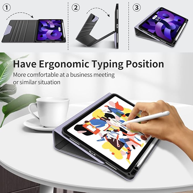 H HOLIMET Case for iPad Air 11 inch 2025 (M3)/2024 (M2) /iPad Air 5th Generation 2022/iPad Air 4th Generation 2020 10.9 Inch with Pencil Holder Shockproof Protective Cover Vegan Leather (Purple)