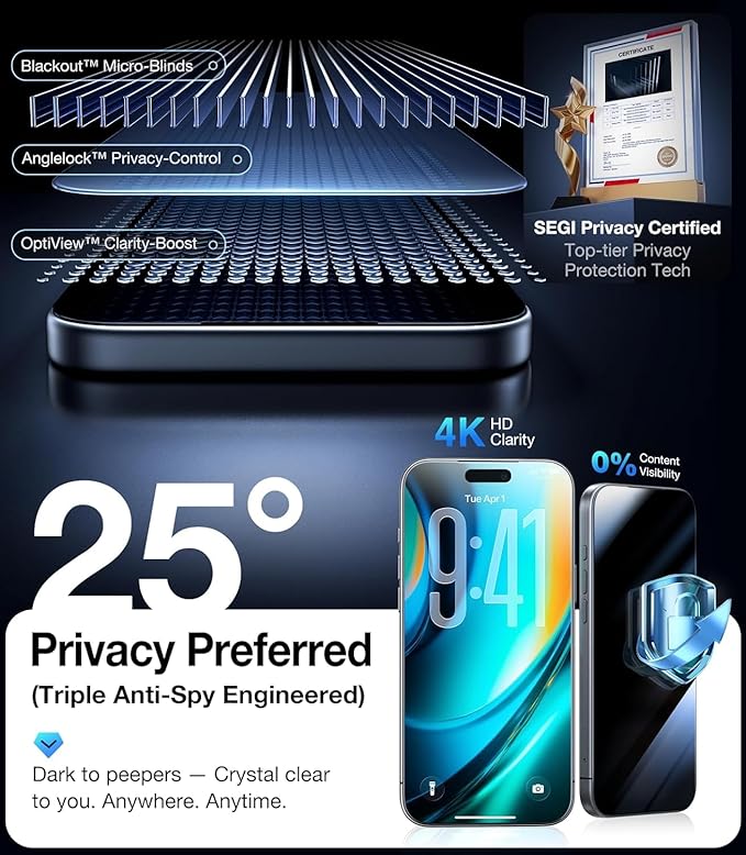 3+2Pack Privacy Screen Protector for iPhone 17 Air with Camera Lens Protector 9H+Tempered Full cover Glass Military Grade Shatterproof Anti Spy Auto Installation Frame