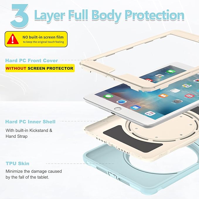 BATYUE Shockproof Case for iPad mini 1/2/3 (2012/2013/2014) - 360° Multi-Angle Stand (Portrait &amp Landscape) &amp Grip Multi-Scene for All Ages Frozen Blue