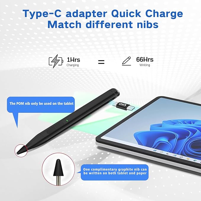 Stylus Pen for Microsoft SurfaceJvKzaen Slim Pen for Surface with 4096 Pressure66H Long Battery40min Fast Charging Pen for Surface Pro12/11/10/X/9/8/7/6/5/4Surface Go 3/2/1Book 3/2/1Laptop1-5