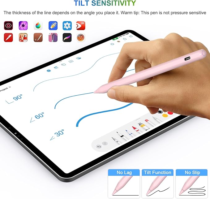 Charging HATOKU Pencil for iPad with Tilt &amp Palm Rejection Magnetic Stylus Pen for ipad Air M3/3/4/5 iPad mini 5/6 ipad 6/7/8/9/10/11 Gen ipad Pro 11/12.9 (Pink)