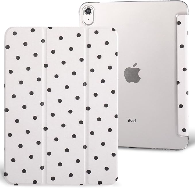 case for ipad 11th Generation11 Inch 2025 (A16 Chip) &amp 10th Gen 10.9 Inch 2022 - Slim Scratch-Resistant Hard PC Translucent Back Shell SmartCover Wake/Sleep Function White Black Polka dot