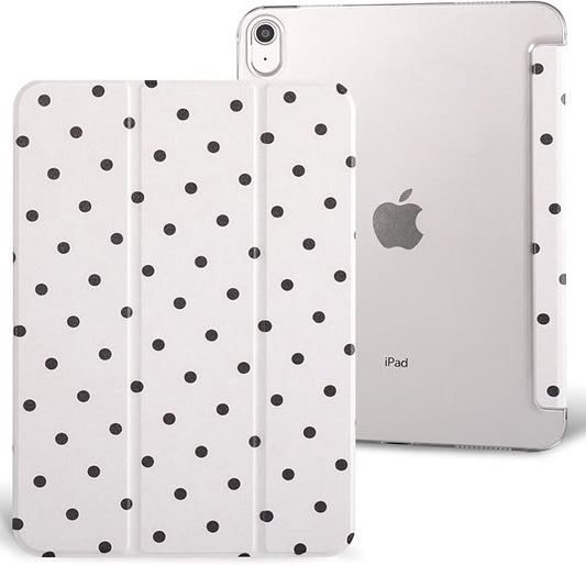 case for ipad 11th Generation11 Inch 2025 (A16 Chip) &amp 10th Gen 10.9 Inch 2022 - Slim Scratch-Resistant Hard PC Translucent Back Shell SmartCover Wake/Sleep Function White Black Polka dot