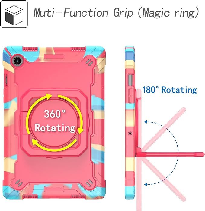 Dteck for Samsung Galaxy Tab A8 (SM-X200) Tablet Case 10.5 2022 Release Shockproof Rugged Hard Case for Kids with Rotate Handle and Kickstand Protective Cute Cover with Shoulder Strap Rainbow Rose