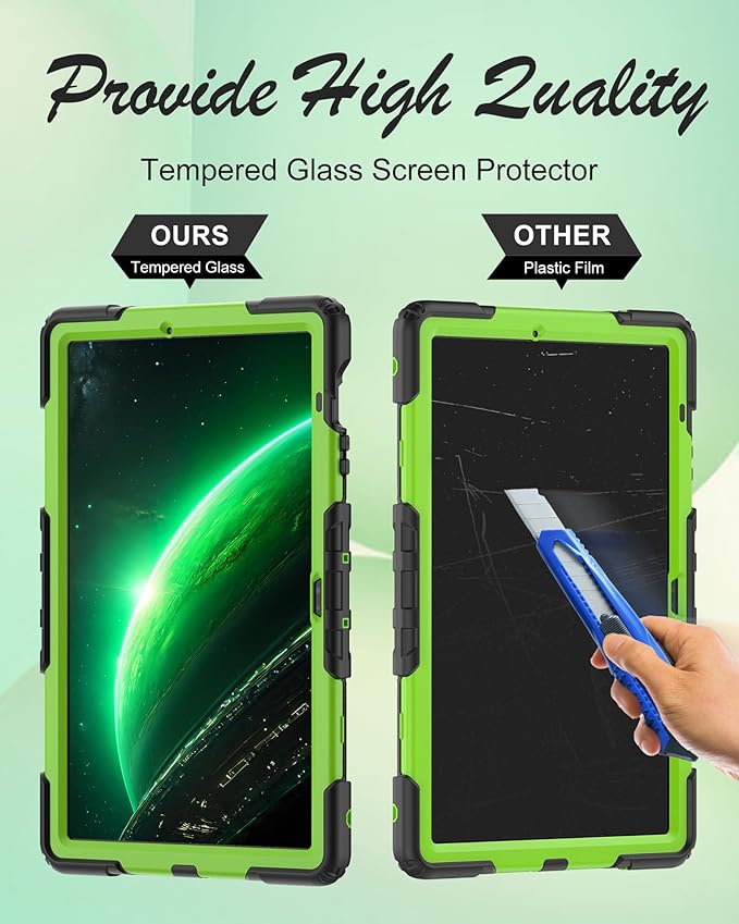 Case for Samsung Galaxy Tab S10 FE Plus 5G Tablet 13.1'' Shockproof Protective Cover with Tempered Glass Screen Protector Rotatable Kickstand S Pen Holder Hand/Shoulder Strap Green