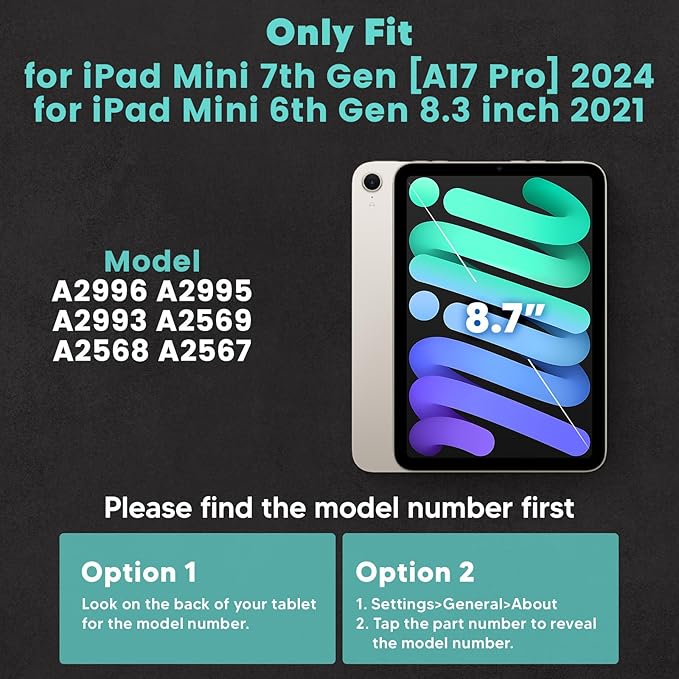 SEYMAC Case for iPad mini 7 (A17 Pro) / Mini 6 8.3″ Full Protective Auto Sleep/Wake Strong Magnetic Cover with 5 Standing Angles Pencil Holder Black