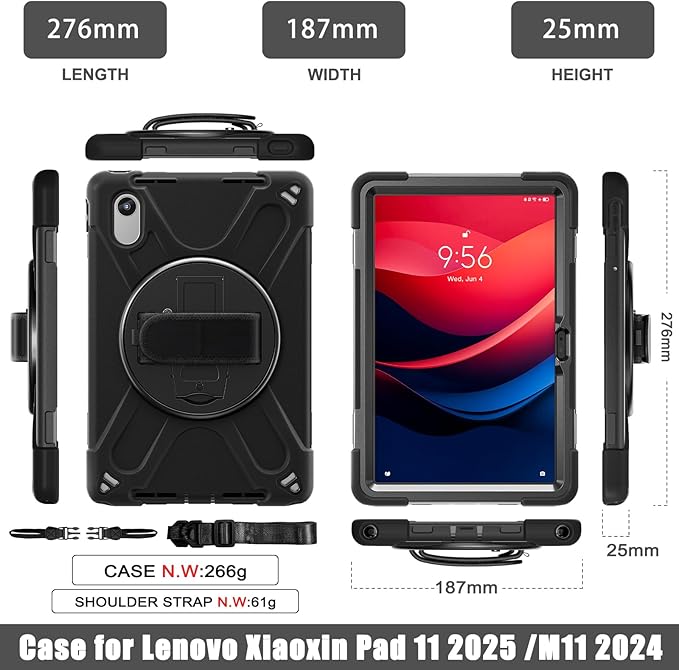 ZenRich Rugged Case for Lenovo Idea Tab 11 2025 / K11 Gen 2 / Xiaoxin Pad 11 / M11 11-inch Heavy Duty Shockproof Case with 360° Rotating Kickstand Built-in Screen ProtectorHand Strap &amp Shoulder