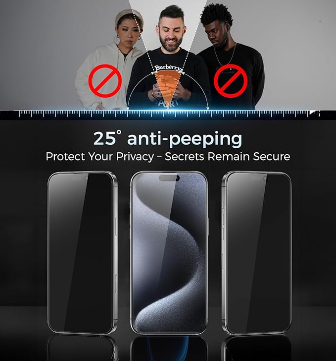 MAGIC JOHN 3rd Gen Upgraded for iPhone 15ProMax Privacy Screen Protector 6.7 Inch25°Anti-Spy ScreenShockproof Tempered GlassAuto Dust-RemovalBubble FreeEasy Installation2 Pack