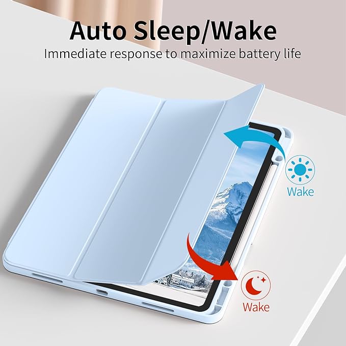 for iPad Pro 13 inch Case (M5/M4) 2025/2024 Slim Protective Cover with Pencil Holder Soft TPU Back Cover Trifold Stand Auto Wake/Sleep A2925 A2926 A3007 A3362 A3359 (Sky Blue)