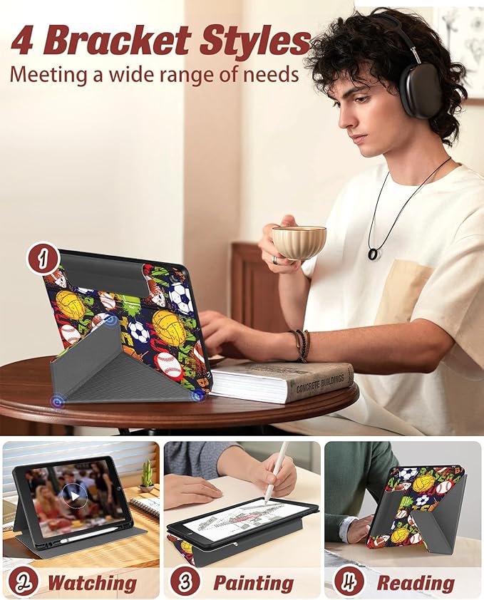 for iPad 9th/8th/7th Generation 10.2 Inch Case with Pen Holder for Boys Girls Women Men Cute Cartoon Anime Cool Funny Protector Stand Tablet Cover for Apple i Pad 7/8/9 Ball