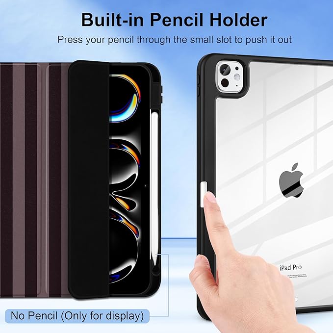 DONGKE for iPad Pro 11-Inch Case (M5 2025 / M4 2024) 6th/5th Generation [Auto Sleep/Wake &amp Pencil Pro Holder] Clear Acrylic Back Smart Trifold Stand Cover Brown Stripes