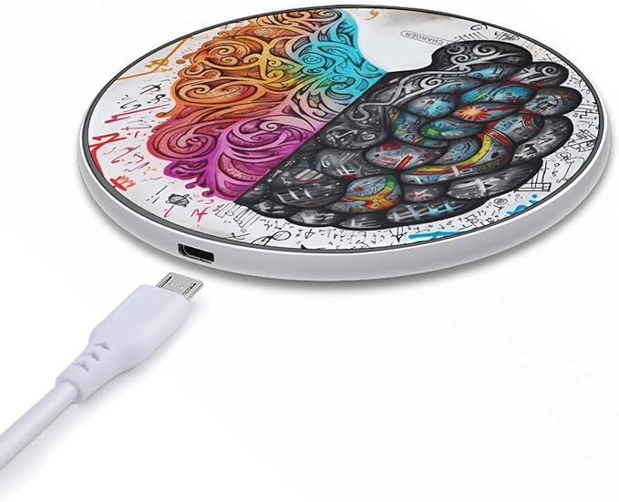 Left and Right Brain Wireless Charger Fast Wireless Charging Pad with USB Cable 10W Anti-Slip Magnetic Wireless Charger Portable Slim Charger Puck Travel Charging Station
