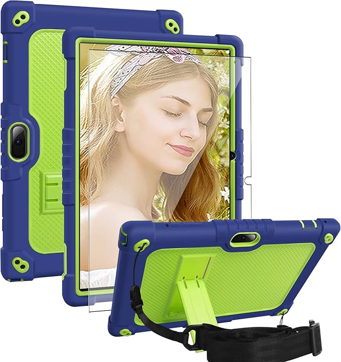for Vankyo MatrixPad S10 Tab Case YQSAVIOR CUPEISI Coopers YQ10S VIVIMAGE A10 A38 BYANDBY BYYQ10S 10.1 Case Built in Kickstand Shoulder Strap Shell with Screen Protector (Navy+Green/1 Pcs)