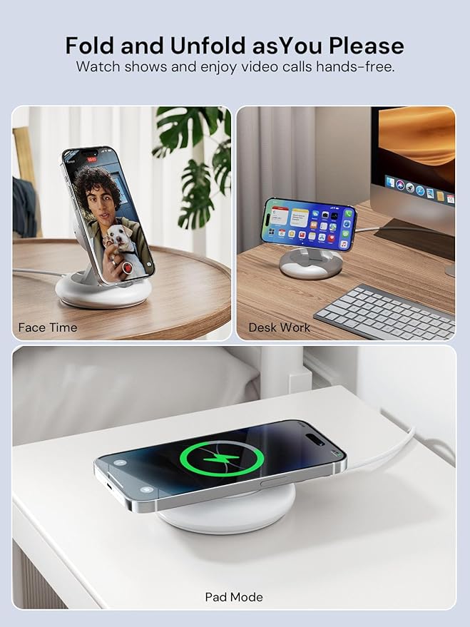 PowerLot Wireless Charger 15W Fast Qi2-Certified Wireless Charging Station Compatible with iPhone 16/15 /15 Plus / 15 Pro /15 Pro Max /14/13 /12 Qi2 Enabled Devices (20W PD Charger Included)