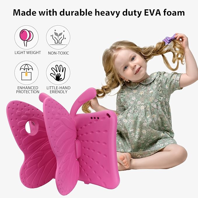 Dteck Fire HD 10 Tablet Case (2021/2023) Cute Butterfly Case for Kids Stand Shockproof Heavy Duty Rose