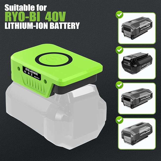Wireless Charger Adapter for Ryobi 40V Battery OP4030 OP40401 15W Max Wireless Charging with USB &amp Type C Ports Tool Battery to Phone Charger for Camping Workshop