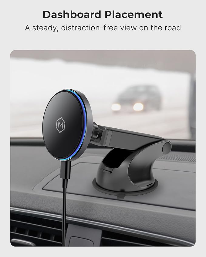 Mag Switch Qi2 Mag Safe Wireless Telescopic Suction Cup Mount 15W Fast Charger with a Built in on/Off Switch for Smarter Charging Strong N52 Magnets Compatible with iPhone 12-17