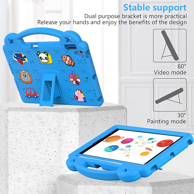 Dteck for iPad 9th/8th/7th Generation 10.2 Kids CaseCartoon Panda Shockproof Rugged Lightweight Convertible Handles Stand Kid Friendly Case with Pencil Holder for iPad 10.2 2021/2020/2019Sky Blue