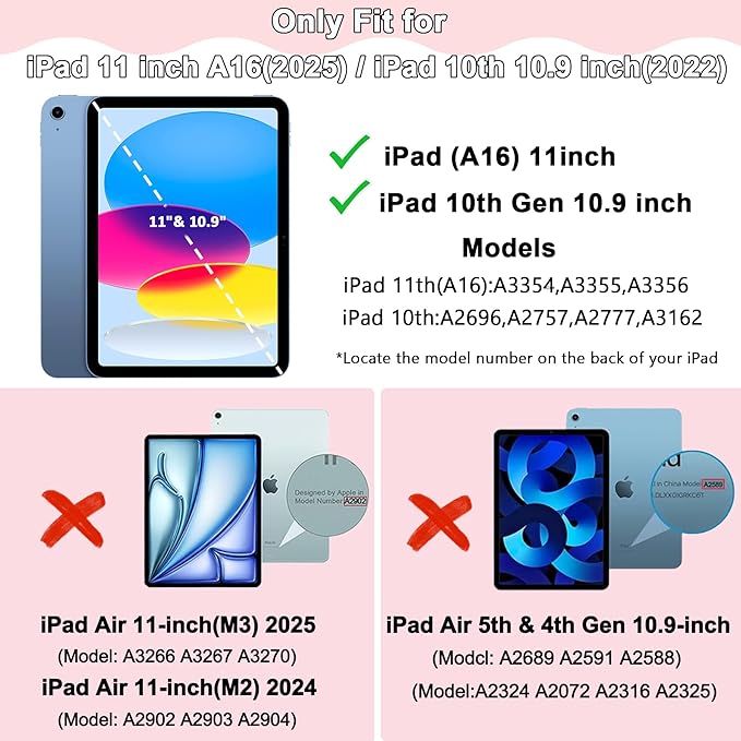 Compatible with iPad (A16) 11th Generation Case 11 Inch 2025 iPad 10th Generation Case 10.9 Inch 2022 with Pencil Holder Wave-Edge Slim Trifold Stand Protective Cover Auto Wake/Sleep Pink