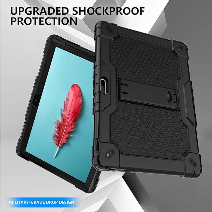Case for Pritom M10 /quntiCO Y10 /Digiland DL1036 /Voger priorpad X100 /VUCATIMES N10/Gateway 10.1 HD Tab Case with Stand Rubber Hybrid Come with 9H Tempered Glass Film (Black/Black/2 PCS)
