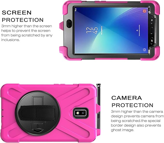 Case for Samsung Galaxy Tab Active 2 8.0 T390 T395 T397 Military Grade [15 ft Drop Tested] Full-Body Shockproof Protective Cover with 360° Rotation Stand Hand Strap &amp Pencil Holder