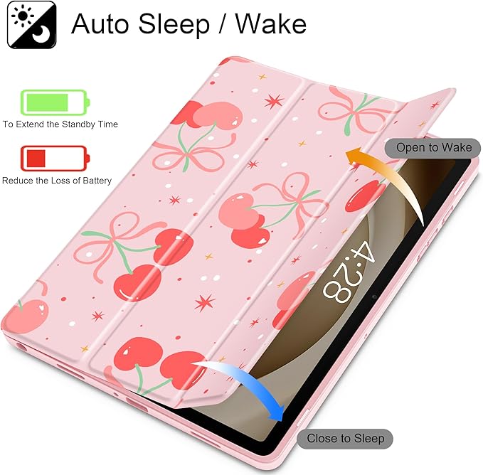Tuiklol for Samsung Galaxy Tab A9+ Tablet 11” / A9+ Plus 2024 2023Buit-in S-Pen Holder with Clear Protective Cover Transparent Back Shell Auto Wake/Sleep Samsung Tab A9 Plus CoverEtro Cherry