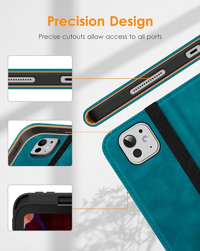 DTTO for iPad Pro 13 inch Case (M5/M4) 2025/2024 Premium Leather Business Folio Stand Cover with Pencil Holder - Auto Wake/Sleep &amp Multiple Viewing Angles Built in Hand Strap &amp Pocket Teal