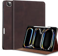 Gexmil Genuine Leather Case for iPad Pro 11 Inch (M5/M4) 2025/2024 with Pencil HolderProtective Shockproof Leather Smart Folio Cover Adjustable Stand Auto Sleep/Wake Anti-Slip Sanded Brown