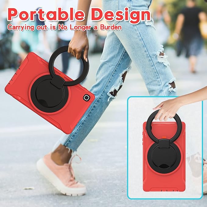 Shockproof Case for Samsung Galaxy Tab A7 Lite 8.7 Tablet Techcircle Rotating Stand Handle Hard Back Protective Cover for Galaxy Tab A7 Lite (2021) SM-T220/T225 Red