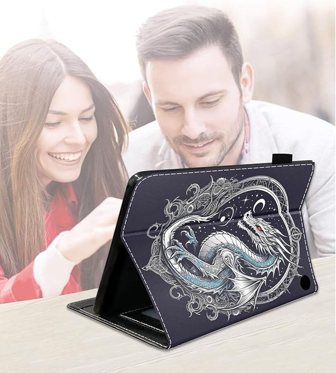Case for Amazon Fire HD 10/HD 10 Plus Tablet 10.1 (13th/11th Generation 2023/2021 Release) Slim PU Leather Cover with Card Slot &amp Auto Wake/Sleep Dragon