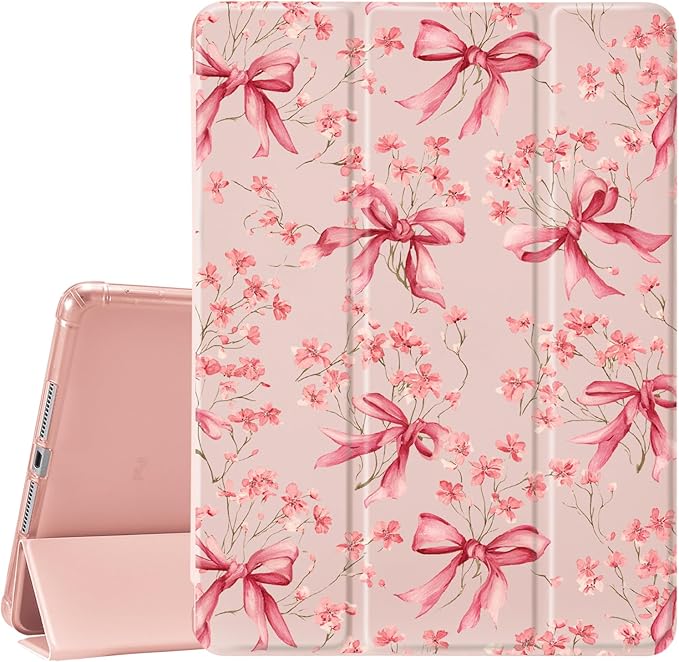 JOYLAND Pink Bow for iPad 10th Generation Case 10.9 inch/iPad (A16) 11th Generation 11 Inch 2025 with Pencil Holder-Trifold Stand Protective Cover with Soft TPU BackPink