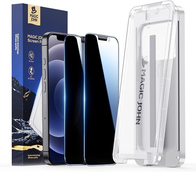 MAGIC JOHN 3rd Gen Upgraded for iPhone 12/12Pro Privacy Screen Protector 6.1 Inch 25°Anti-Spy Screen Shockproof Tempered Glass Auto Dust-Removal Bubble Free Easy Installation 2 Pack