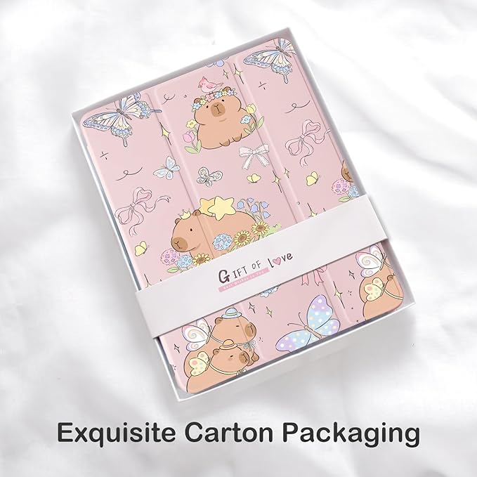 Cute Capybara Butterfly for iPad Air 3 Case with Pencil Holder Auto Sleep/Wake Pink Leather Soft TPU Back Cover for iPad Pro 10.5 Inch 2017