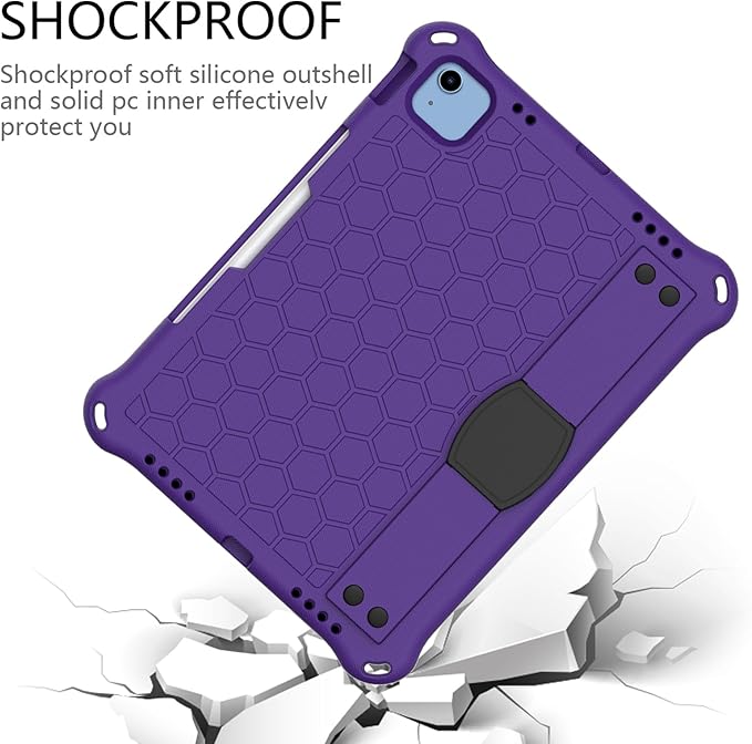 for iPad (A16) 11th Generation 11 Inch 2025 &amp iPad 10th Generation Case 10.9 inch 2022 with Pencil Holder/Kickstand/Hand Strap/Shoulder Strap Silicone &amp Hard Shockproof Stand Cover Purple