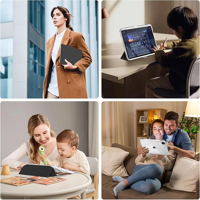 Case for iPad Air 13 Inch M3/M2 (2025/2024) &amp Pro 12.9 Inch 6th/5th/4th/3rd Generation 2022/2021/2020/2018 with Pencil Holder 2 in 1 Detachable Trifold Sliding Cover with Clear Back Shell Black