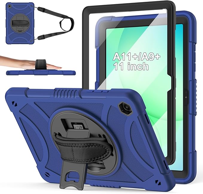 for Samsung Galaxy Tab A11 Plus/A9 Plus case with Screen Protector/ 360° Rotating Stand/Shoulder Strap/Hand Strap Cover for Galaxy Tab A11+ Plus/A9+ Plus 11 inch 225/2023 Released